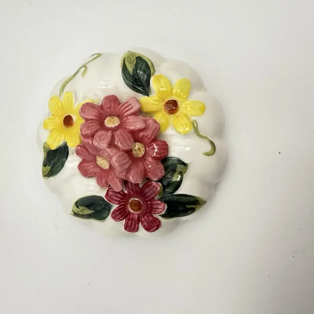 Butterfly Flower 3D White Pumpkin MCM Canister Set 1950s Cottagecore Floral VGC‎